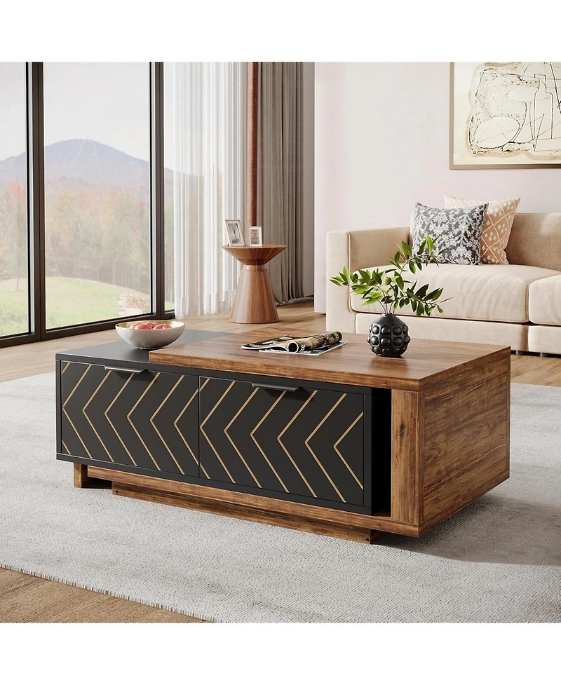 Tribesigns Extendable Coffee Table with 2 Storage Drawers, Dual-Tone Center Sliding Tabletop