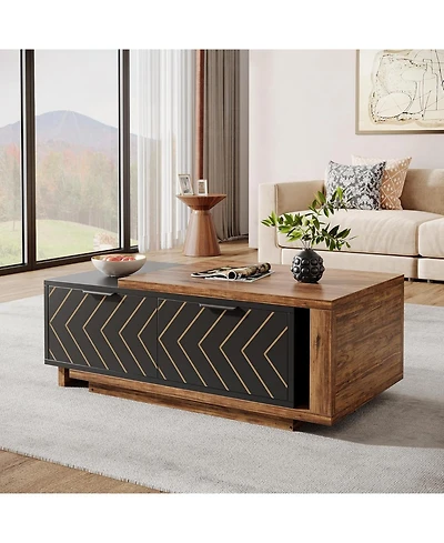 Tribesigns Extendable Coffee Table with 2 Storage Drawers, Dual-Tone Center Sliding Tabletop