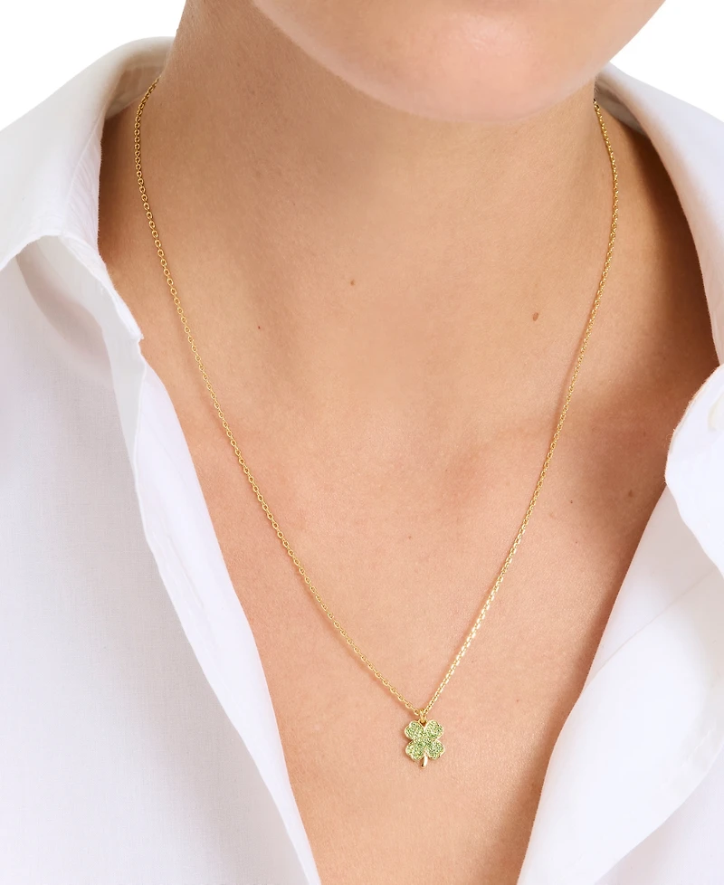 Kate Spade New York Lucky Charm Gold-Tone Pave Crystal Clover Pendant Necklace, 16" + 3" extender