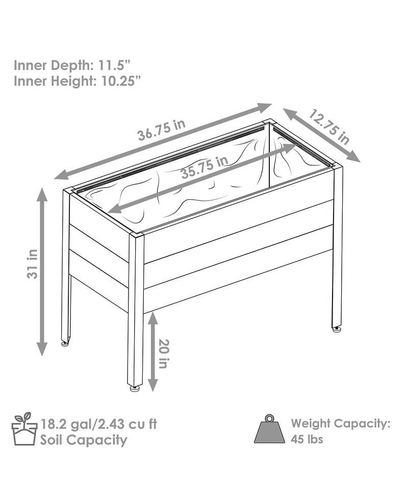 Acacia Wood Raised Garden Bed with Legs - 31-Inch H Powder-Coated Steel Frame Removable Planter Bag