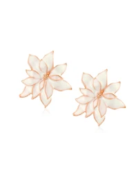 Bling Jewelry Large Statement Poinsettia Brooch Clip-On Earrings Set White Red Enamel