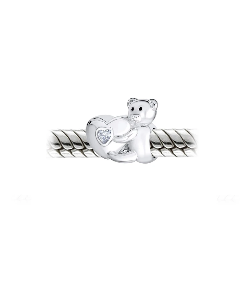 Bling Jewelry Valentine Heart Teddy Bear Cz Charm Bead Tween Daughter Sterling Silver Bracelet