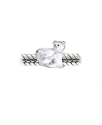 Bling Jewelry Valentine Heart Teddy Bear Cz Charm Bead Tween Daughter Sterling Silver Bracelet