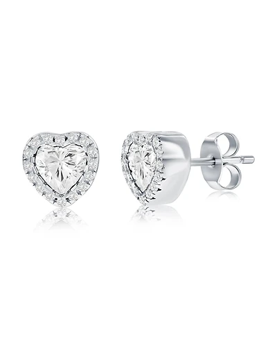 Sterling Silver, Cz Heart Stud Earrings