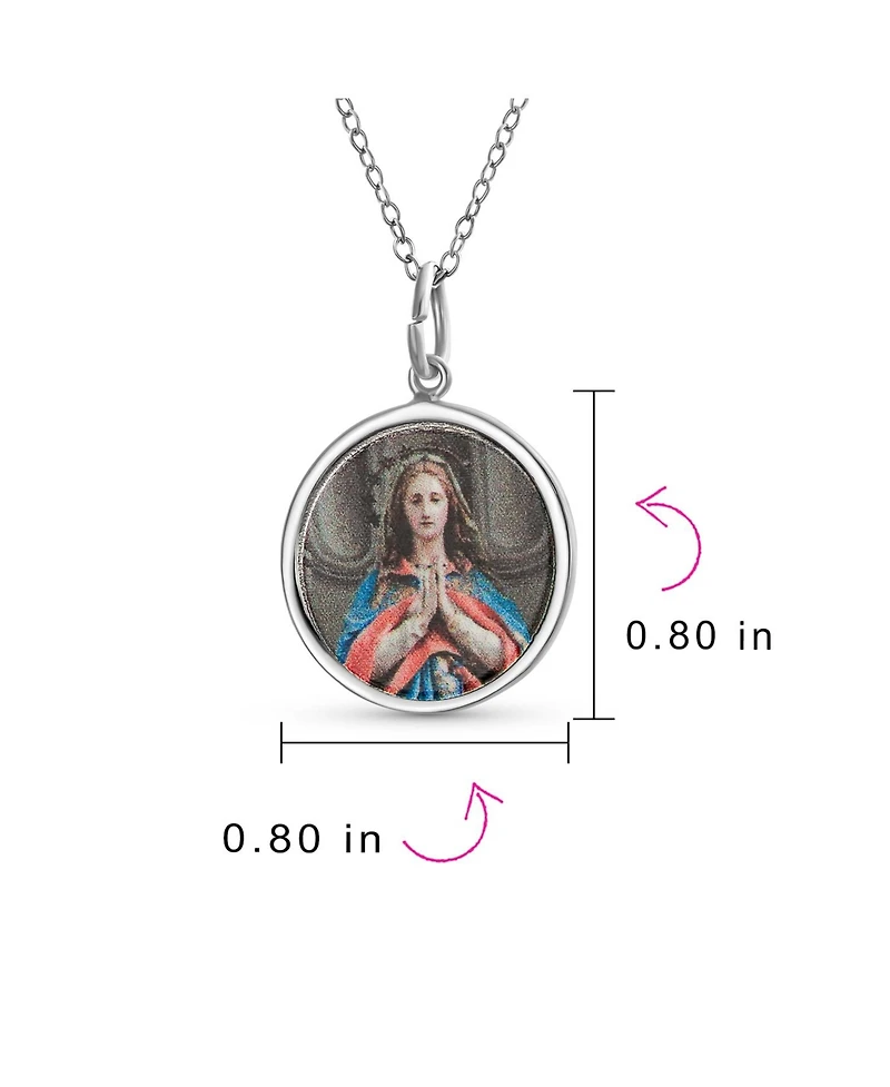 Bling Jewelry Oval Religious Medal Virgin Mary Pendant Necklace in Sterling Silver