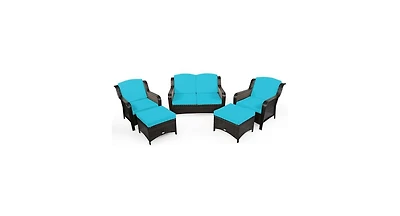 5 Pieces Patio Rattan Sofa Set with Cushion and Ottoman