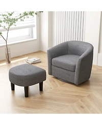 Modern Club Swivel Accent Chair with Ottoman Footrest Curved Backrest