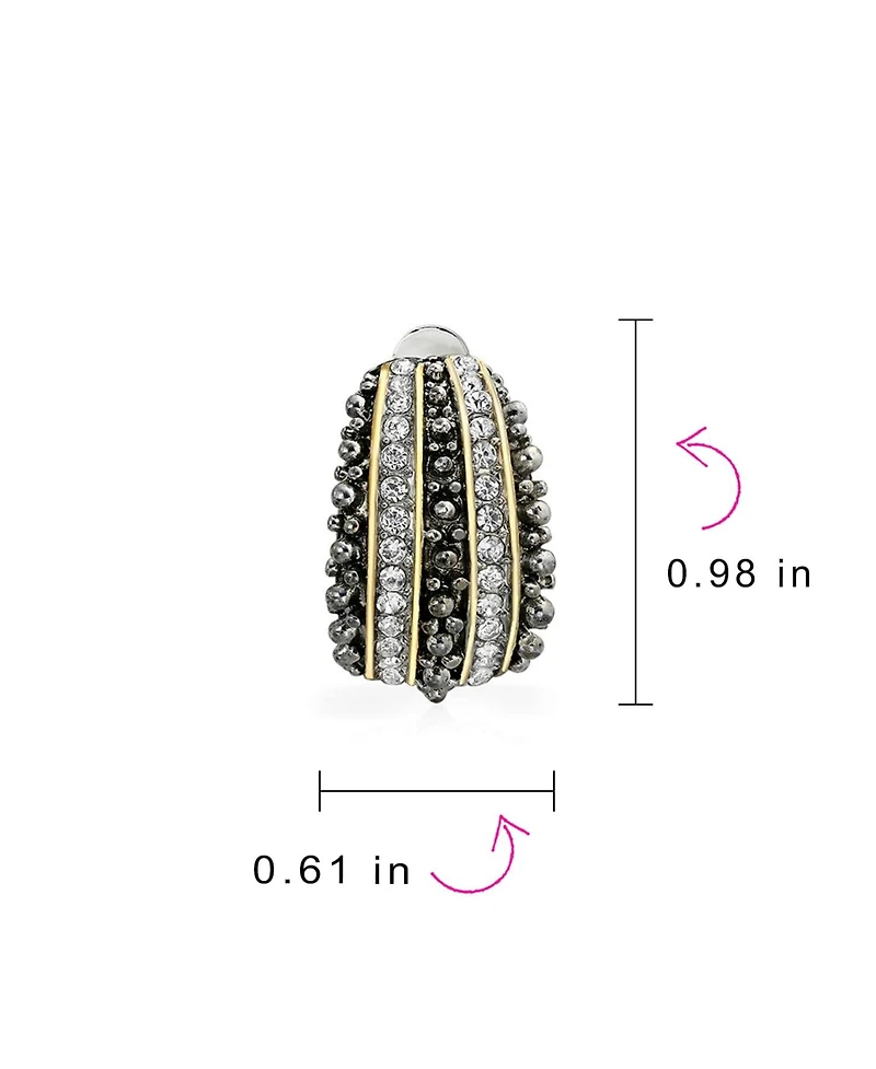 Bling Jewelry Bali Style Caviar Beading Crystal Half Hoop Clip-On Earrings 14K Gold Plated Brass