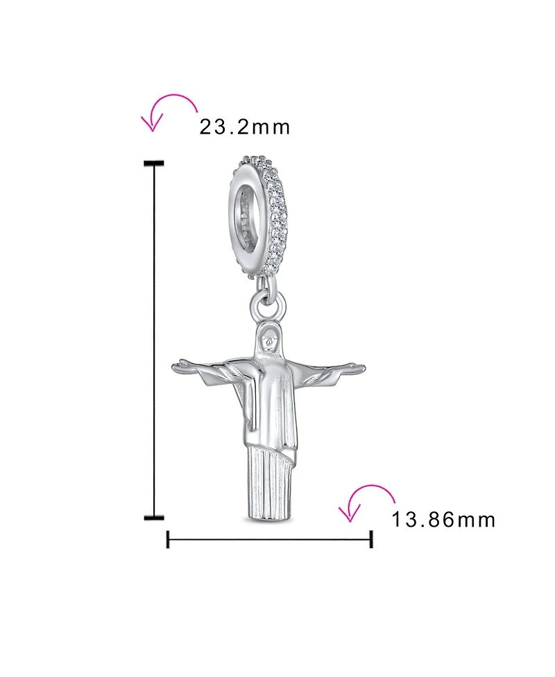 Bling Jewelry Tourism Brazil Christo Redentor Jesus Dangle Charm Bead Sterling Silver Bracelet