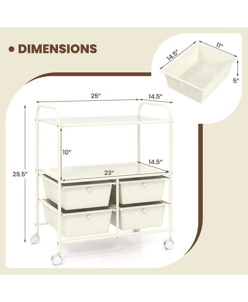 4 Drawers Shelves Rolling Storage Cart Rack