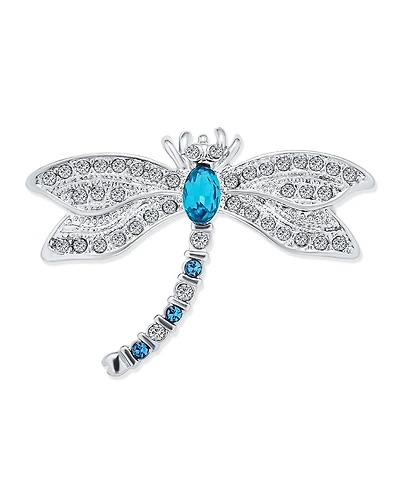 Bling Jewelry Dragonfly Firefly Brooch Pin Blue Cz Sapphire Insect Motif Rhodium Brass