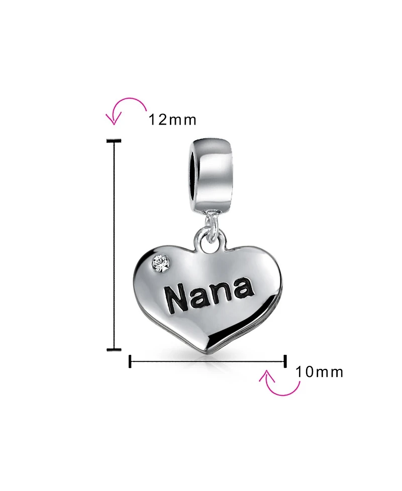 Bling Jewelry Word Nana Heart Dangle Charm Bead Grandmother Crystal Sterling Silver Fit Bracelet