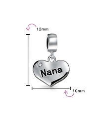 Bling Jewelry Word Nana Heart Dangle Charm Bead Grandmother Crystal Sterling Silver Fit Bracelet