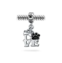 Bling Jewelry Bff Pet Lover Black Dog Cat Paw Print Dangle Charm Bead European Bracelet