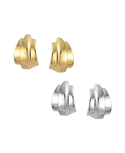 Bling Jewelry Set of 2 Modern Geometric Dome Clip-On Earrings for Non-Pierced Ears Gold Plated
