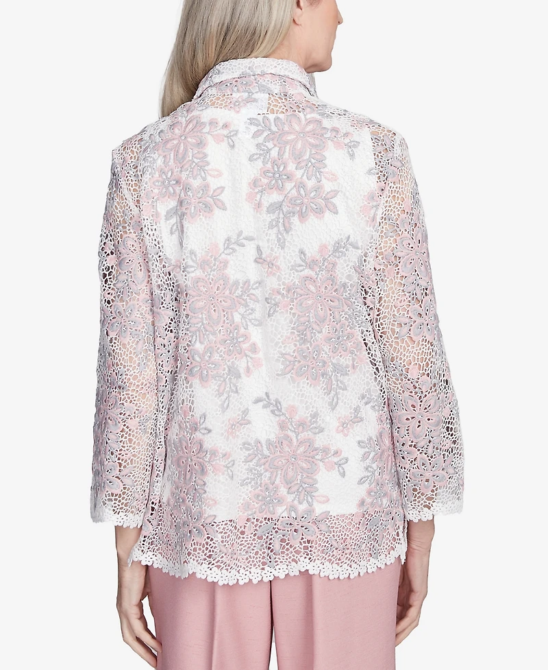 Alfred Dunner Women's Estate of Mind Floral Lace Two in One Top with Necklace