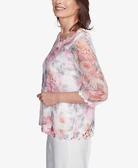 Alfred Dunner Women's Estate of Mind Floral Mesh Watercolor Top