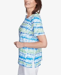 Alfred Dunner Women's Parrot Cay Tie Dye Chicklet Crew Neck Top