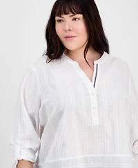 Tommy Hilfiger Plus Cotton Metallic Clip-Dot Popover Tunic, Exclusively at Macy's