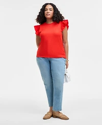 On 34th Trendy Plus Crewneck Flutter-Sleeve Top, Created for Macy's