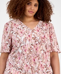 Connected Plus Size V-Neck Asymmetric-Tier Sheath Dress
