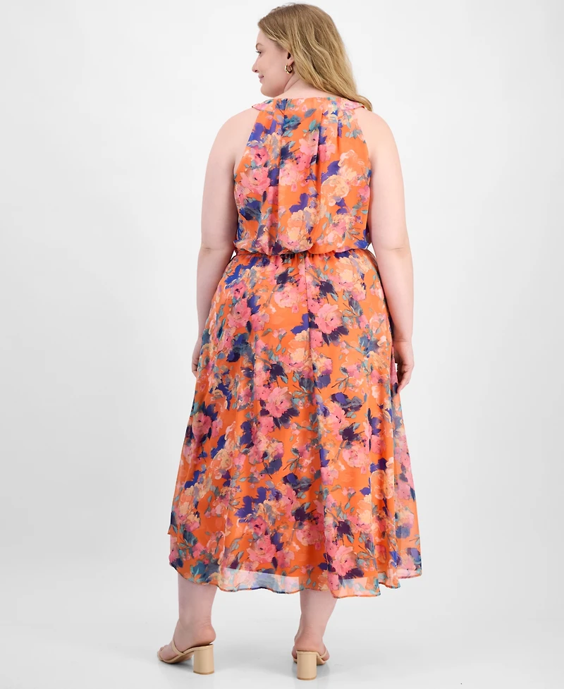 Robbie Bee Plus Halter-Neck Chiffon Maxi Dress