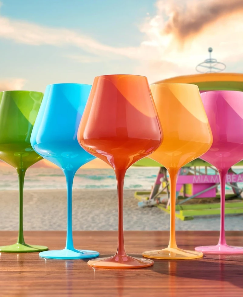 The Wine Savant Colors of South Beach Miami Wine Glasses, Set of 5