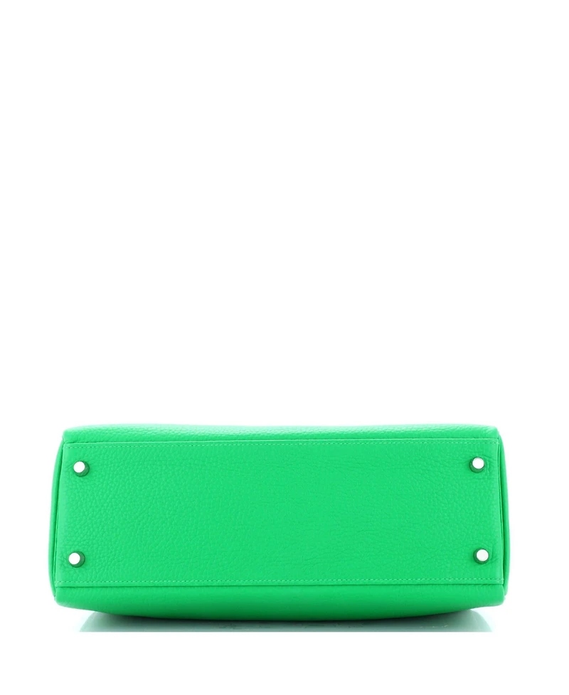 Pre-Owned HERMES Kelly 32 Handbag Green Clemence with Palladium Hardware