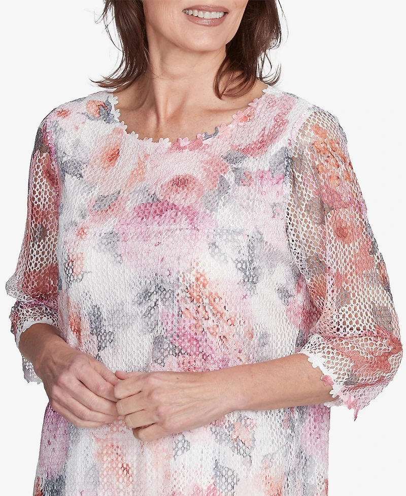 Alfred Dunner Petite Estate of Mind Floral Mesh Watercolor Top