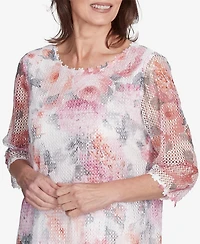 Alfred Dunner Petite Estate of Mind Floral Mesh Watercolor Top