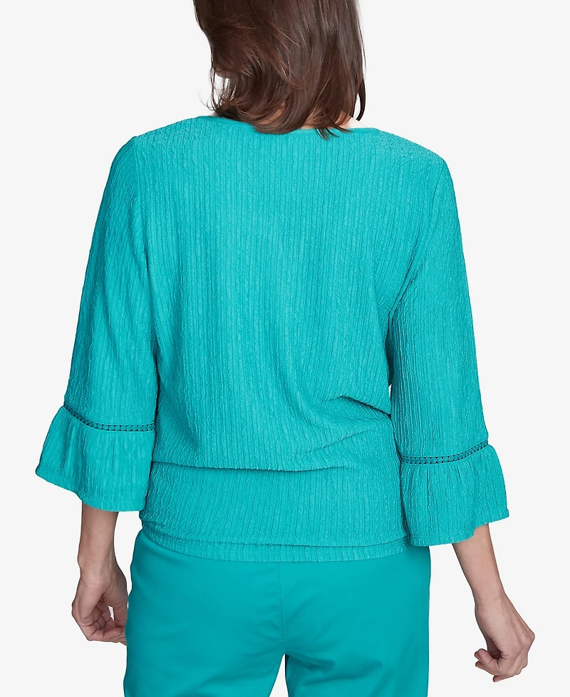 Alfred Dunner Petite Nantucket Solid Tie Front Bell Sleeve Top