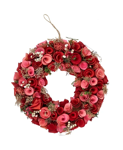 Northlight and Wooden Roses Artificial Spring Wreath, 13", Unlit