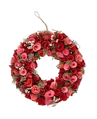 Northlight and Wooden Roses Artificial Spring Wreath, 13", Unlit