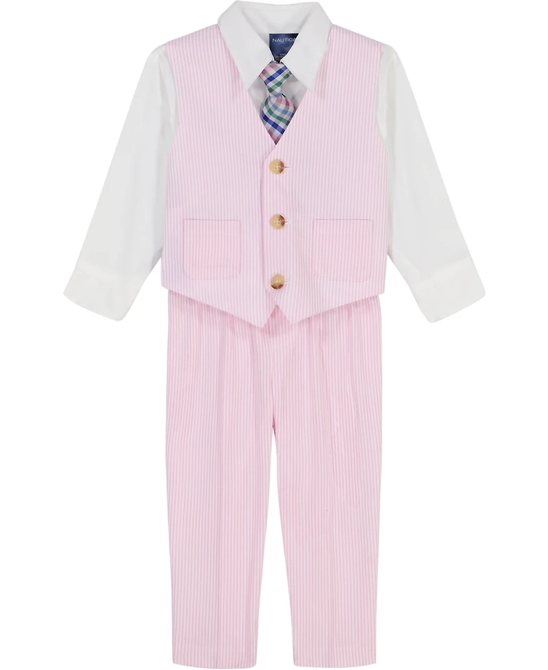 Nautica Baby Boys 4-Piece Seersucker Vest with Tie Set