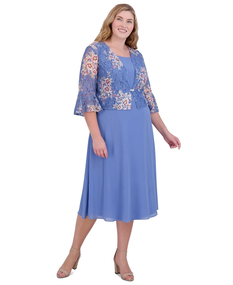 Jessica Howard Plus Size 2-Pc. Floral-Print Lace Jacket & Dress Set