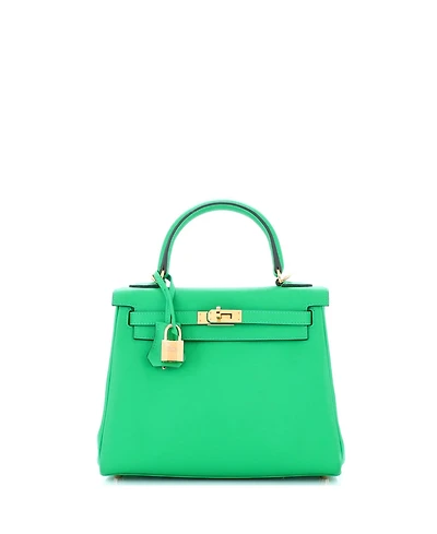 Pre-Owned HERMES Kelly 25 Handbag Green Swift with Gold Hardware