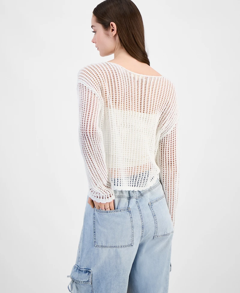 Ultra Flirt Juniors' Shimmer Open-Knit Sweater