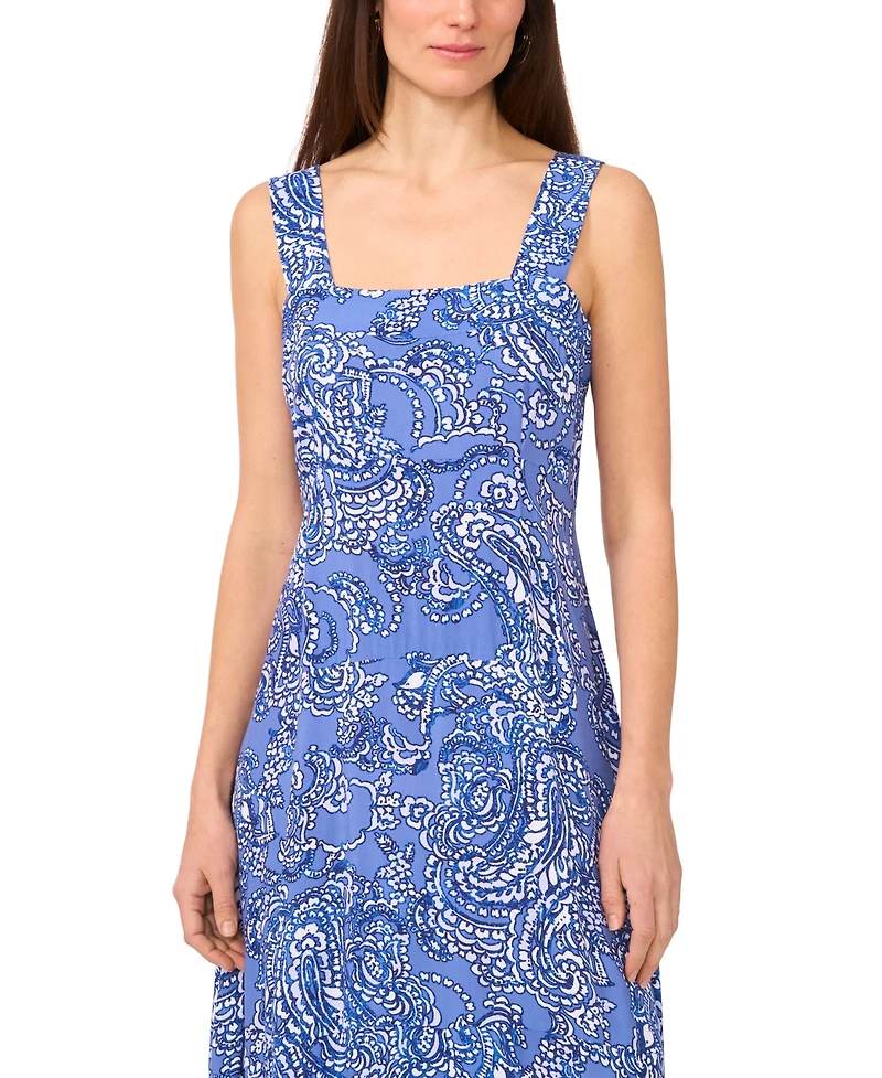 Vince Camuto Women's Paisley-Print Square-Neck Smocked-Back Sleeveless Maxi Dress