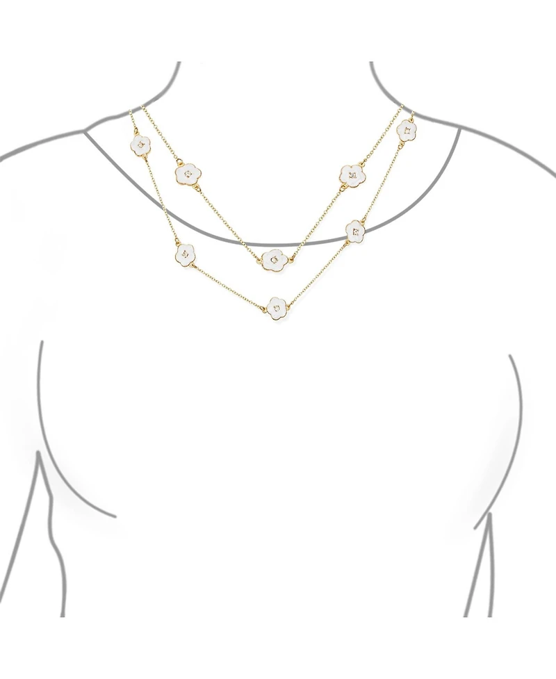 Bling Jewelry Fashion Enamel Flower Strand Necklace Gold Plated 36 Inch Crystal Accents