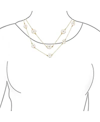 Bling Jewelry Fashion Enamel Flower Strand Necklace Gold Plated 36 Inch Crystal Accents