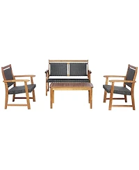 4 Pieces Outdoor Patio Rattan Furniture Sofa Set with Acacia Wood Frame