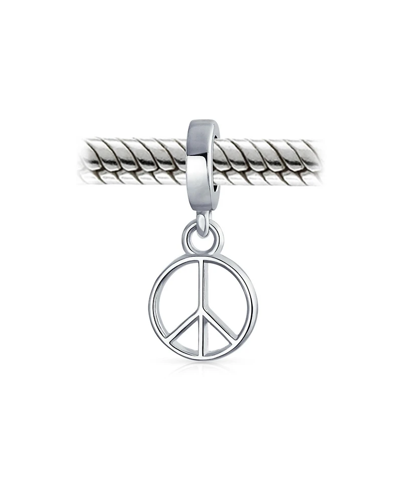 Bling Jewelry Inspirational World Peace Sign Dangle Charm Bead Sterling Silver Bracelets
