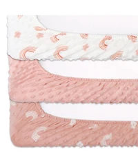 The Peanutshell Changing Pad Cover for Baby Girls, Rainbow Floral Plush Minky