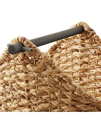 Casafield Toilet Paper Roll Holder Storage Basket with Wood Bar - Natural, Woven Water Hyacinth Wicker Bathroom Tissue Storage Organizer