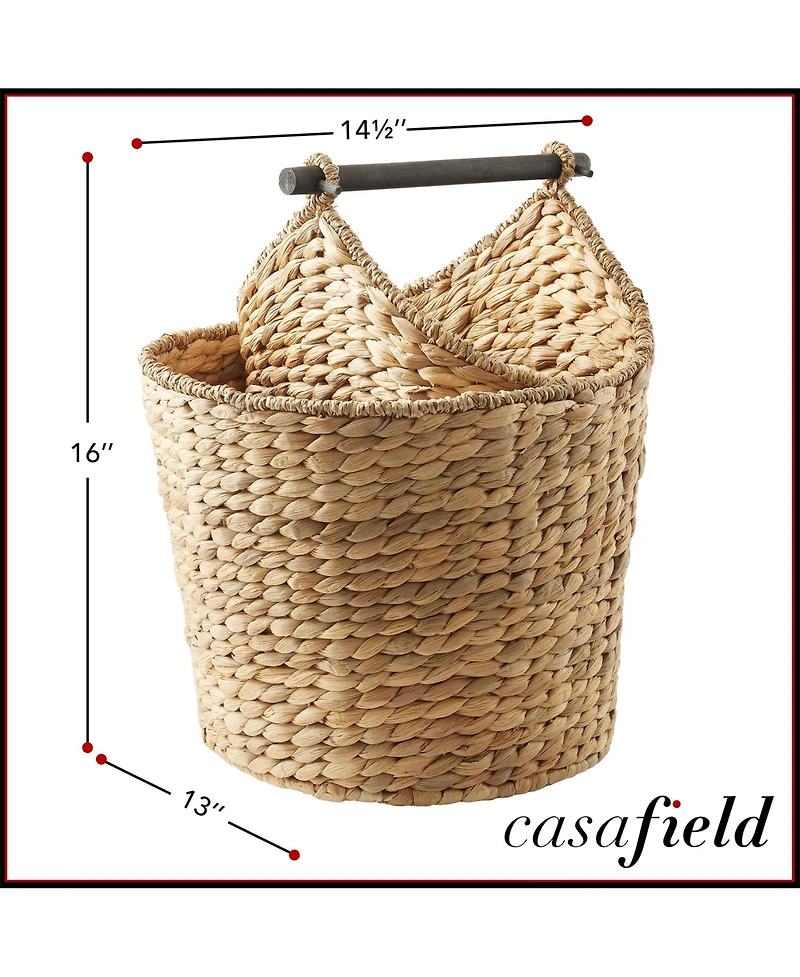 Casafield Toilet Paper Magazine Storage Basket with Roll Holder, Natural - Woven Water Hyacinth Wicker Bathroom Storage Bin