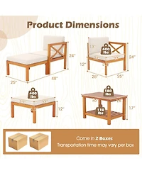 5 Pieces Acacia Wood Patio Lounge Chair Set with Ottomans and Cushions-White