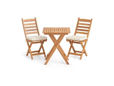 Folding Chair Table Set with Soft Seat Cushions and Table-White