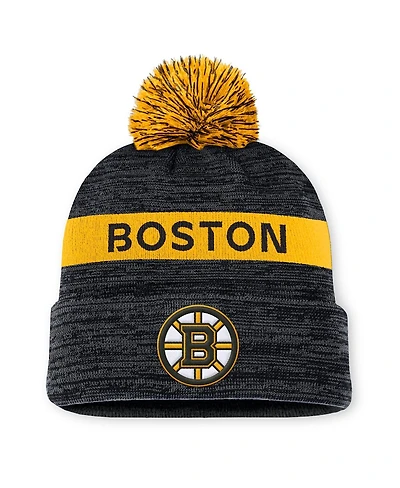 Fanatics Men's Black/Gold Boston Bruins Authentic Pro Rink Cuffed Knit Hat with Pom
