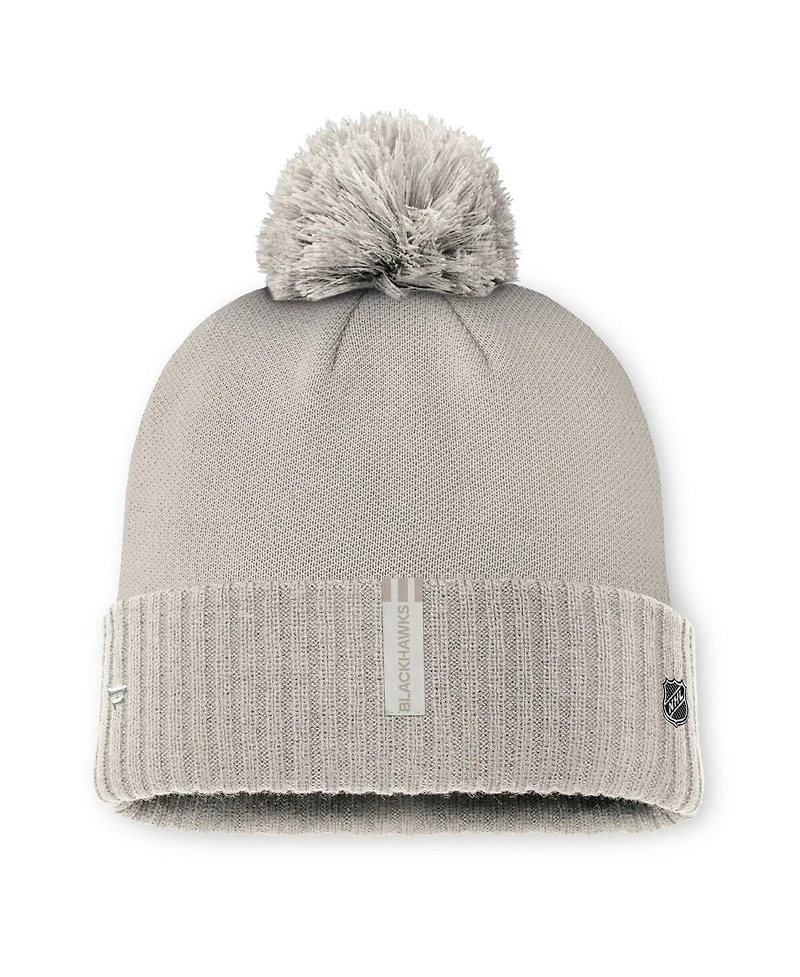 Fanatics Women's Tan Chicago Blackhawks Authentic Pro Road Cuffed Knit Hat with Pom