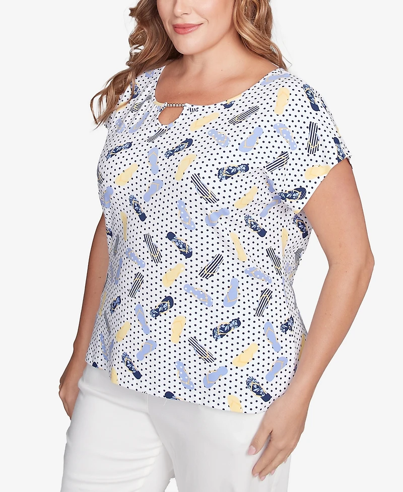 Hearts Of Palm Plus Making Waves Flip Flop Print Top